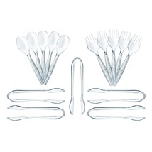 15 Piece Transparent Plastic Serving Utensils Set - Includes 10&quot; Spoons, Tongs,  - £23.17 GBP