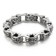 Vintage Totem Pattern Men Bracelet Biker Chain Stainless Steel Viking Charm Wris - £37.66 GBP