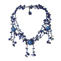Casual Twist Blue Lapis-Lazuli Handmade Layered Strand Drop Necklace - £12.02 GBP