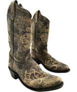 Old West Kids Jama Brown Floral Leather Western Cowboy Boots CF8222 size... - $15.73