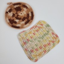 Vintage Handmade Potholders LOT OF 2 Pale Pink Tan Kitchen &amp; Bar - £7.10 GBP