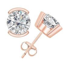 1 ct - 3 ct Round Moissanite Solitaire Stud Earrings in 18K Rose Gold Plated Ste - £54.04 GBP+