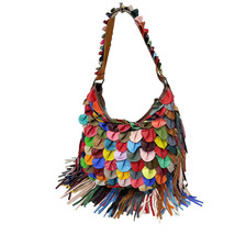 Style Genuine Leather Women&#39;s Bag Tassel Women&#39;s Bag Colorful Sheepskin Stitchin - £62.16 GBP