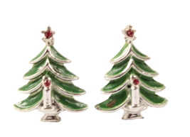 Christmas Tree Clip On Earrings Enamel and Rhinestone VGC - £6.04 GBP