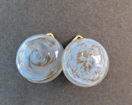 Mid Century Gold Foil Murano Glass Earrings Blue Clip On Gold Tone .75&quot; ... - £22.91 GBP