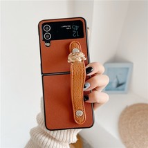 Cute PU Leather Case with Retractable Wrist Strap for Samsung Galaxy Z Flip 4 Z  - £16.46 GBP