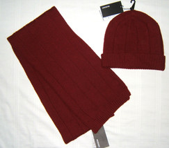 Murano Mens Hat &amp; Scarf Set Extra Fine Merino Wool Deep Red  - £21.31 GBP