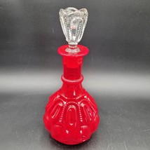 Vintage L E Smith Moon And Star Ruby Red Glass Decanter with Clear Stopper MCM - £70.08 GBP