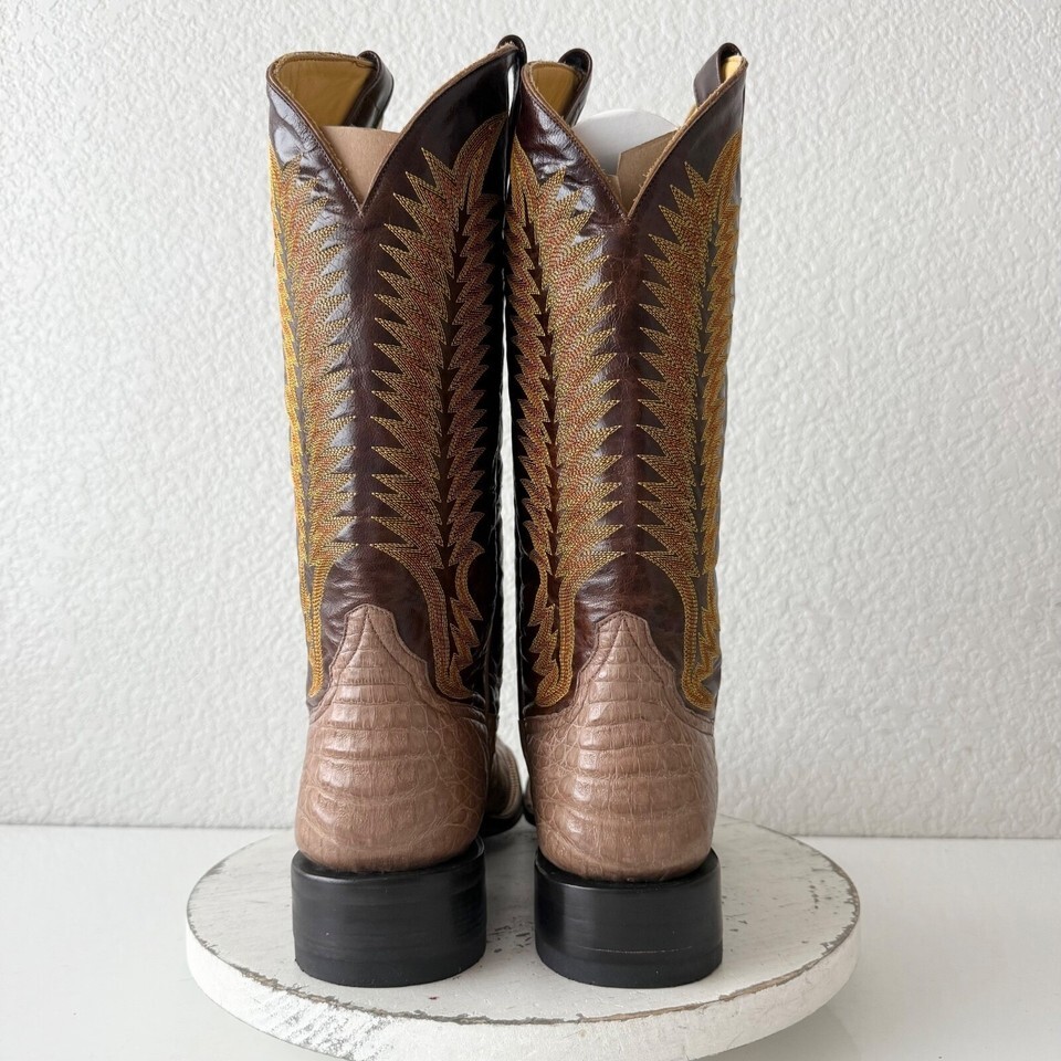 NEW Rod Patrick Mens Cowboy Boots 11AAAA Brown Caiman Belly Western Square Toe Item image 4