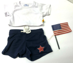 Build A Bear USA American Set of 3 Red White Blue Shorts Shirt Flag Set - £11.66 GBP
