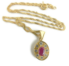 Authenticity Guarantee 
Vintage Oval Simulated Ruby CZ Halo Pendant Neck... - £545.38 GBP