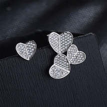Cubic Zirconia &amp; Silver-Plated Heart Cluster Stud Earrings - £11.76 GBP