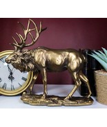 Large Wapiti Bull Elk Deer With Towering Antlers Rustic Statue In Gold P... - $62.41 CAD