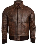 Men&#39;s Flight Bomber Air Force A2 Brown Sheepskin Distressed Leather Jacket - £101.34 GBP