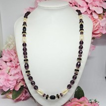 Vintage Purple Black Faceted Crystal Beaded Costume Necklace Glass Beads 30&quot; - £27.49 GBP