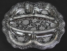 Cambridge Wildflower Etched Elegant Glass Divided Tray Serving Piece Vintage  - £23.96 GBP