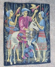 Vintage Miedeval Style Tapestry 24 x 30 Man with 2 Women and Fawn? Birds - £31.05 GBP