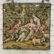 Italian Wall Tapestry Women Lamb Dog Unfinished Edges 20” - $39.59