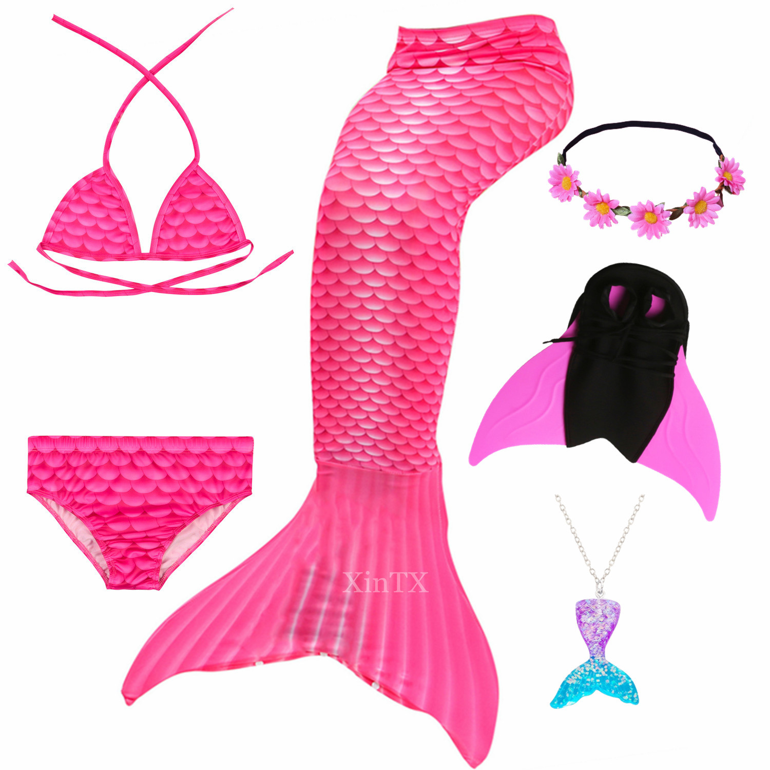 Kids Mermaid Tail Swimsuits with Flipper monofin for Swimming