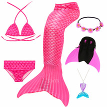 Kids Mermaid Tail Swimsuits with Flipper monofin for Swimming - £23.12 GBP