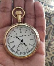 Nautical Vintage American Elgin Look Collectible Antique 2&quot; Brass Pocket Watch - £20.37 GBP