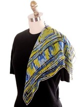 Vintage Womens Silk Scarf Burmel Green Blue Swirl Abstract 1960s - £23.43 GBP