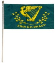 AES 12x18 12&#39;&#39;x18&#39;&#39; Erin Go Bragh Irish Ireland Stick Flag Wood Staff Best Garde - £7.09 GBP