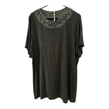 INC International Concepts Woman 2X Black Beaded Collar Top – Sparkle Kn... - $23.40