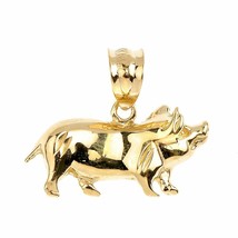 10K Solid Yellow Gold Pig Charm Pendant Necklace - £111.57 GBP+