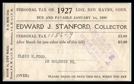1927 TAX RECEIPT - New Haven, Connecticut A2 - $3.95