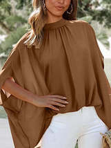 Elegant Short Sleeve Loose Fashion O-neck Casual Chiffon Blouses - £29.60 GBP