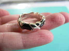 Tiffany &amp; Co Black Enamel Signature X Ring Silver Band Sz 4.5 Gift Love Pendant - £389.35 GBP