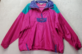 Columbia Rain Jacket Mens Large Pink Zip Pockets Logo Drawstring Hem Quarter Zip - £14.52 GBP