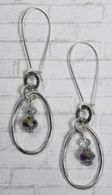 Crystal Boho Round Teardrop Hoop Pierced Earrings Handmade Silver Purple New - £11.66 GBP