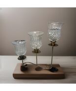 Vintage Cottage Grandma MCM Candle Holders Crystal 3 Votives Candelabra ... - $27.72