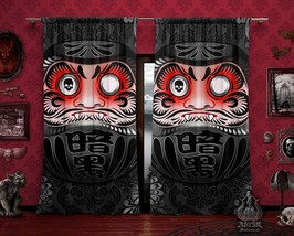 Black Daruma Curtains, Quirky Goth Window Drapes, Sheer and Blackout, Single and - £131.06 GBP+
