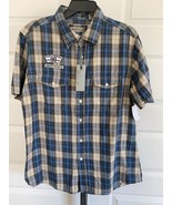 Paper Denium &amp; Cloth Sz Large Brushed  Cotton Short Sleeves Blue Plaid S... - £14.12 GBP