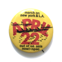 Vietnam War Protest March April 22 New York LA Hippie Vintage Button Pin Pinback - £24.21 GBP
