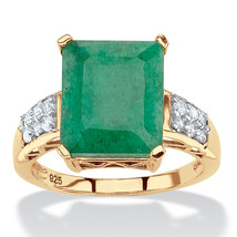 PalmBeach Jewelry 18k Gold-plated Silver Genuine Emerald and White Topaz Ring - £71.16 GBP