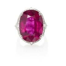 Platinum 19.26 ct Rubellite and Diamond Cocktail Ring Size 6.5 - $6,415.20