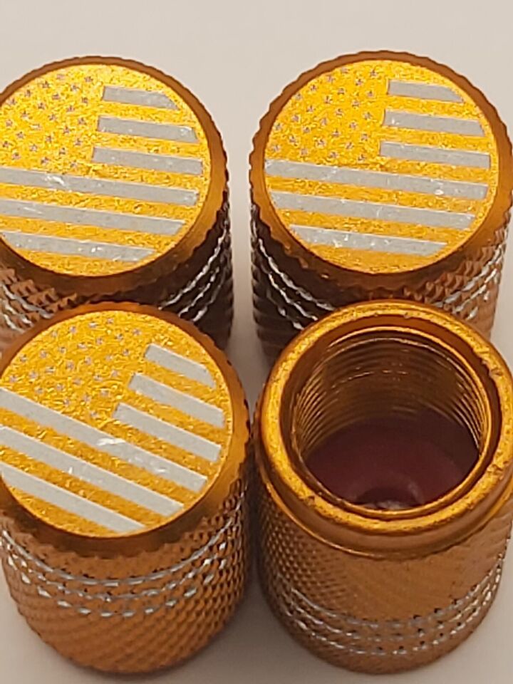 Set of 4 Orange American Flag Tire Valve Stem Caps For Car, Standard Fit... - $7.24