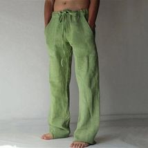 Green Mens Linen Trousers Cotton Harem Casual Yoga Pants - £16.98 GBP