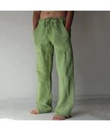 Green Mens Linen Trousers Cotton Harem Casual Yoga Pants - £16.89 GBP