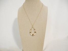 AQUA  15-1/2&quot; Gold Tone Teardrop Jeweled Pendant Necklace Y568 - £10.71 GBP