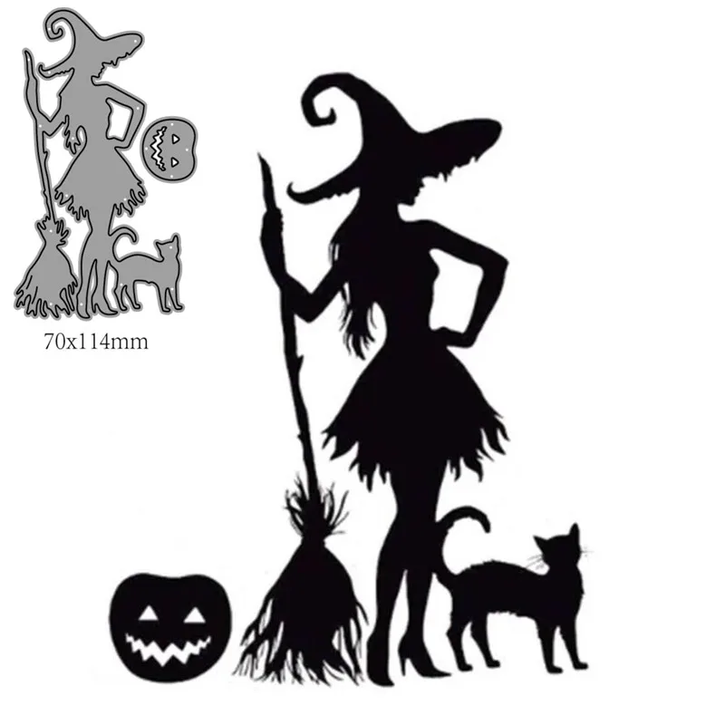 Halloween Sexy Witch Cat Broom Pumpkin Metal Cutting Dies Scrapbook Card Craft - $12.09