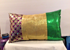 Mardi Gras PGG Dazzle/Gold/Green Sequin Fabric Pillow - 18&quot; x 12&quot; - £18.07 GBP