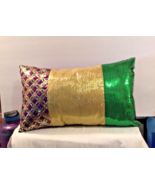 Mardi Gras PGG Dazzle/Gold/Green Sequin Fabric Pillow - 18&quot; x 12&quot; - £18.04 GBP