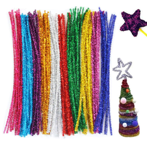 300Pcs Glitter Sparkle Pipe Cleaners Tinsel Chenille Stems,10 Colors Metallic Pi - £14.45 GBP