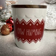 Rae Dunn Dog Treat Canister &quot;Paw Humbug&quot; Ceramic Red &amp; White with Wooden Lid NEW - £27.18 GBP