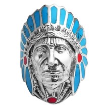 Blue-Red Stone Accented Native American Style .925 Silver Ring-13 - £43.67 GBP